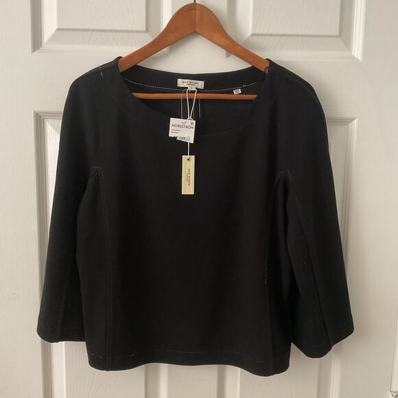 Max Studio Top Womens Size Large Black Stretch Twill Contrast Stitch 3/4 Sleeve - Picture 1 of 4